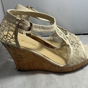 Diviana Womens Kealie Sheer Mesh Cork Platform Strap Wedge Sandals Nude Size 9